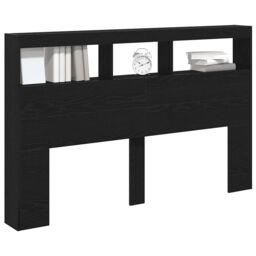 Berkfield Home Headboard Cabinet with LED Black Oak 160x17x102 cm - Size: 160 x 17 x 102 cm - thumbnail 5