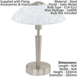 Loops Table Lamp Colour Satin Nickel Shade White With Decor Satin Glass Bulb E14 1x60W in Metallics - thumbnail 2