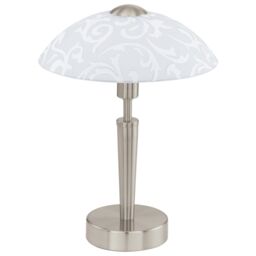 Loops Table Lamp Colour Satin Nickel Shade White With Decor Satin Glass Bulb E14 1x60W in Metallics