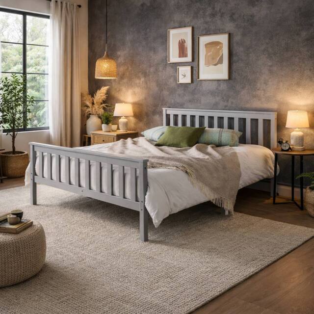 Aspire Langley Wooden Slatted Bed Frame Grey or Natural - Size: Small Double - image 1