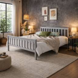Aspire Langley Wooden Slatted Bed Frame Grey or Natural - Size: Small Double - thumbnail 1