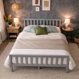 Aspire Langley Wooden Slatted Bed Frame Grey or Natural - Size: Small Double - thumbnail 3