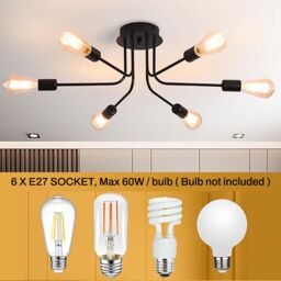 Garwarm 6 Lights Black Metal Sputnik Ceiling Light Semi Flush Mount - thumbnail 5