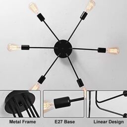 Garwarm 6 Lights Black Metal Sputnik Ceiling Light Semi Flush Mount - thumbnail 4