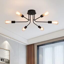 Garwarm 6 Lights Black Metal Sputnik Ceiling Light Semi Flush Mount - thumbnail 1