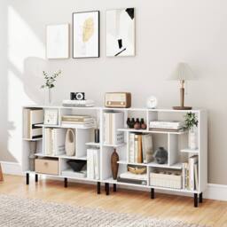 Costway Modern Geometric Bookcase Wooden Open Bookshelf Display Shelves in White - thumbnail 5