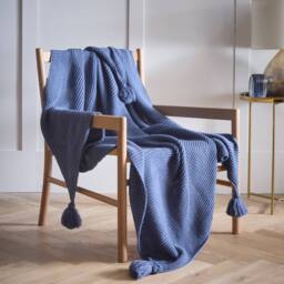 Portfolio Home Copenhagen Knitted Tassels Throwover Bed Throw Blanket 127 x 152cm in Blue - Size: 127 cm x 152 cm - thumbnail 2
