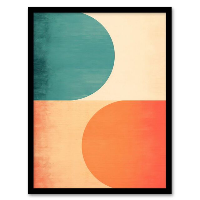 Wee Blue Coo Wall Art Print Teal Swipe Left Orange Swipe Right Abstract Cold & Hot Match Painting Art Framed - Size: A4 - image 1