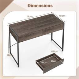 VOGREX Gray Compact Computer Writing Desk 2 Drawers in Grey - thumbnail 2