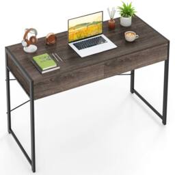 VOGREX Gray Compact Computer Writing Desk 2 Drawers in Grey - thumbnail 3