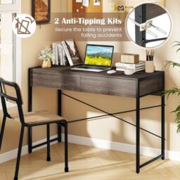 VOGREX Gray Compact Computer Writing Desk 2 Drawers in Grey - thumbnail 4