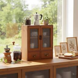 KORVIXA Rustic Wooden Display Cabinet in Brown - Size: 100 cm x 100 cm - thumbnail 4