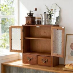 KORVIXA Rustic Wooden Display Cabinet in Brown - Size: 100 cm x 100 cm - thumbnail 3