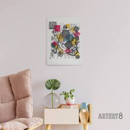 "Artery8 Small Worlds V Abstract Painting Kandinsky Canvas Wall Art Print in White - Size: W12"" x H16""" - thumbnail 3