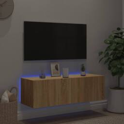 Berkfield Home TV Wall Cabinet with LED Lights Sonoma Oak 100x35x31 cm in Brown - Size: 100 x 35 x 31 cm - thumbnail 5