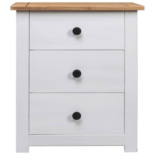 Berkfield Home Modern Bedside Cabinet White 46x40x57 cm Pinewood Panama Range - Size: 46 x 40 x 57 cm - image 1