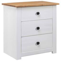 Berkfield Home Modern Bedside Cabinet White 46x40x57 cm Pinewood Panama Range - Size: 46 x 40 x 57 cm - thumbnail 2