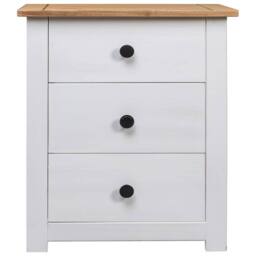 Berkfield Home Modern Bedside Cabinet White 46x40x57 cm Pinewood Panama Range - Size: 46 x 40 x 57 cm - thumbnail 1