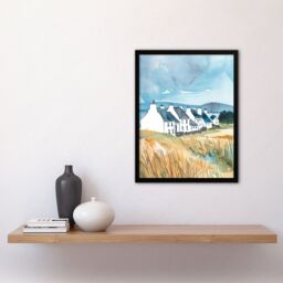 "Artery8 Isle of Jura White Fishermen Cottages Scotland Framed Wall Art in Blue - Size: W12"" x H16""" - thumbnail 4