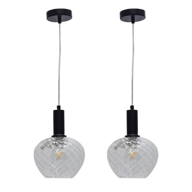 First Choice Lighting Set of 2 Bradson - Clear Swirl Glass Black Deco Pendant Fittings - image 1