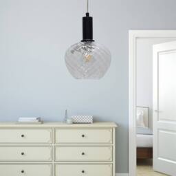 First Choice Lighting Set of 2 Bradson - Clear Swirl Glass Black Deco Pendant Fittings - thumbnail 5