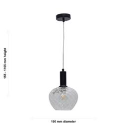 First Choice Lighting Set of 2 Bradson - Clear Swirl Glass Black Deco Pendant Fittings - thumbnail 6