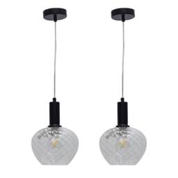 First Choice Lighting Set of 2 Bradson - Clear Swirl Glass Black Deco Pendant Fittings - thumbnail 1