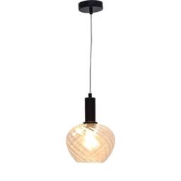 First Choice Lighting Set of 2 Bradson - Clear Swirl Glass Black Deco Pendant Fittings - thumbnail 3