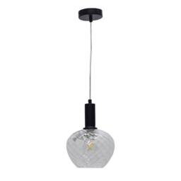 First Choice Lighting Set of 2 Bradson - Clear Swirl Glass Black Deco Pendant Fittings - thumbnail 2