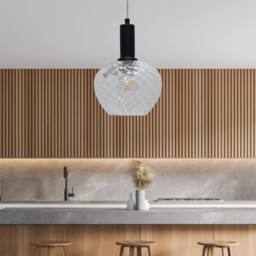 First Choice Lighting Set of 2 Bradson - Clear Swirl Glass Black Deco Pendant Fittings - thumbnail 4