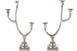 Orsina Set of 2 Antler Design 3 Candle Holder Stand, Christmas Candlestick Holder with Decorative Finish in Silver