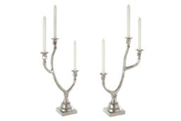 Orsina Set of 2 Antler Design 3 Candle Holder Stand, Christmas Candlestick Holder with Decorative Finish in Silver - thumbnail 3