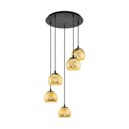 Loops Pendant Ceiling Light Colour Black Shade Gold Color Glass Bulb E27 5x40W