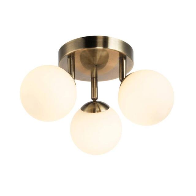 Happy Homewares Modern Triple Opal Glass Globe IP44 Rated Bathroom Metal Ceiling Light in Metallic Gold - image 1