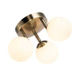 Happy Homewares Modern Triple Opal Glass Globe IP44 Rated Bathroom Metal Ceiling Light in Metallic Gold - thumbnail 3