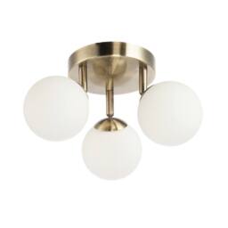 Happy Homewares Modern Triple Opal Glass Globe IP44 Rated Bathroom Metal Ceiling Light in Metallic Gold - thumbnail 2