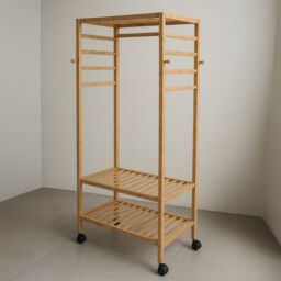 Storvo Bamboo Clothes Rack - Portable Open Wardrobe with Shoe Storage in Natural - thumbnail 7