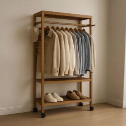 Storvo Bamboo Clothes Rack - Portable Open Wardrobe with Shoe Storage in Natural - thumbnail 2