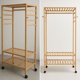Storvo Bamboo Clothes Rack - Portable Open Wardrobe with Shoe Storage in Natural - thumbnail 8