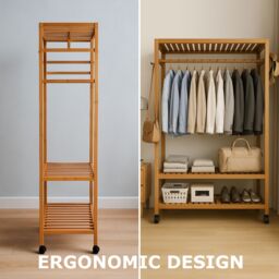 Storvo Bamboo Clothes Rack - Portable Open Wardrobe with Shoe Storage in Natural - thumbnail 5
