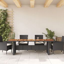 Berkfield Home Garden Table with Acacia Wood Top Black 240x90x75 cm Poly Rattan - Size: 240 x 90 x 75 cm - thumbnail 3