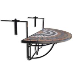 Berkfield Home Hanging Balcony Table Terracotta & White Mosaic in Brown - thumbnail 3