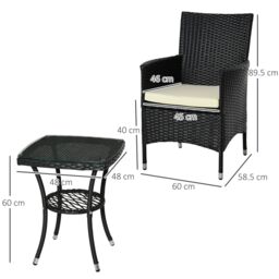 OUTSUNNY 3PC Rattan Furniture Bistro Set Garden Table Chairs Patio Outdoor in Black - thumbnail 3