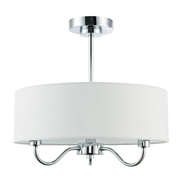 Happy Homewares Traditional Chandelier Semi Flush Ceiling Light with Linen Shade in Silver - image 1