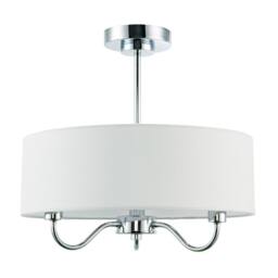 Happy Homewares Traditional Chandelier Semi Flush Ceiling Light with Linen Shade in Silver
