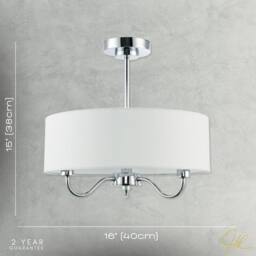 Happy Homewares Traditional Chandelier Semi Flush Ceiling Light with Linen Shade in Silver - thumbnail 7