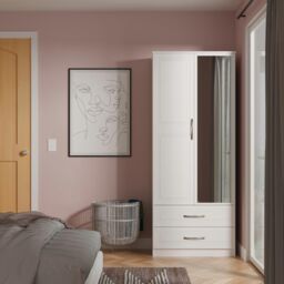 Ready Assembled 2 U Oxford 2 Door 2 Drawer Mirrored Wardrobe (Ready Assembled) in White - thumbnail 1