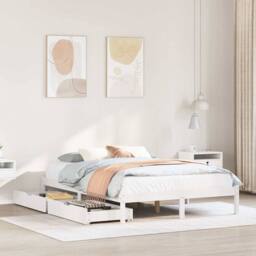 Berkfield Home Full Bed Frame without Mattress White 140x200 cm Solid Wood Pine - thumbnail 2