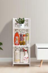 Living and Home White 3 Tier Corner Shelf Unit Freestanding Small Corner Shelves - thumbnail 2
