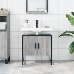 Berkfield Home Bathroom Sink Cabinet Grey Sonoma 60x33x60 cm Engineered Wood - Size: 60 x 33 x 60 cm - thumbnail 3